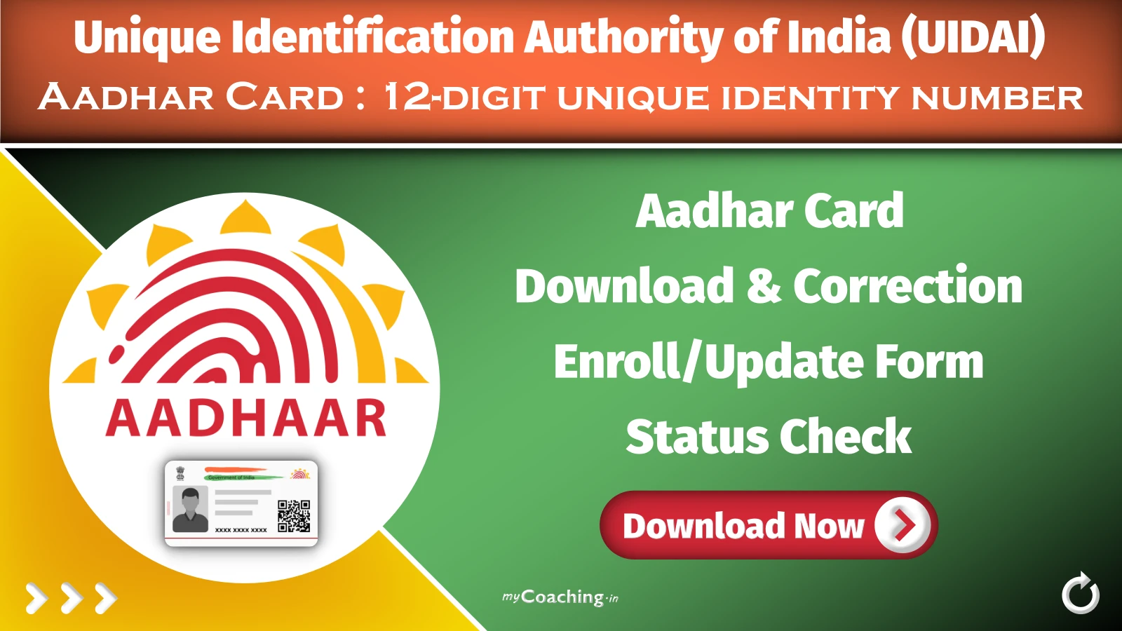 Aadhar Card Download & Correction, Enrollment & Update Form Download, Check Status