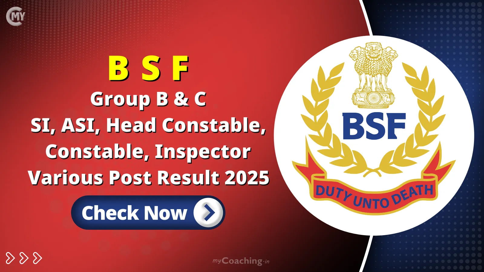 BSF Group B & C SI, ASI, Head Constable, Constable, Inspector Various Post Result 2025