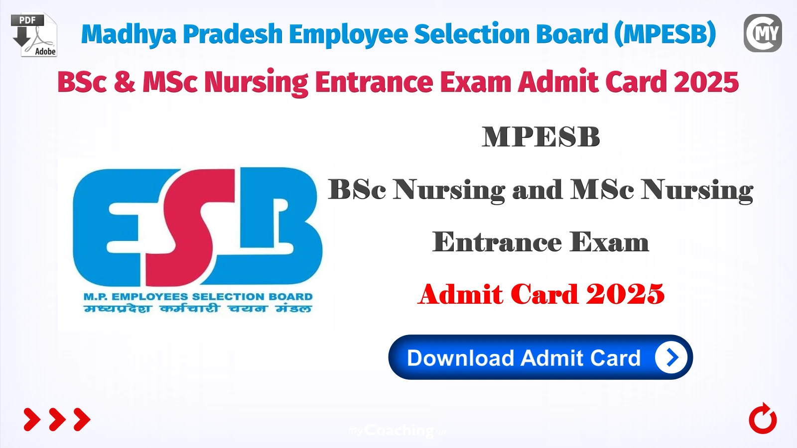 MPESB BSc & MSc Nursing Entrance Exam Admit Card 2025