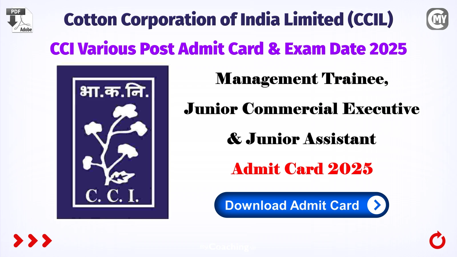 CCI Various Post Admit Card & Exam Date 2025