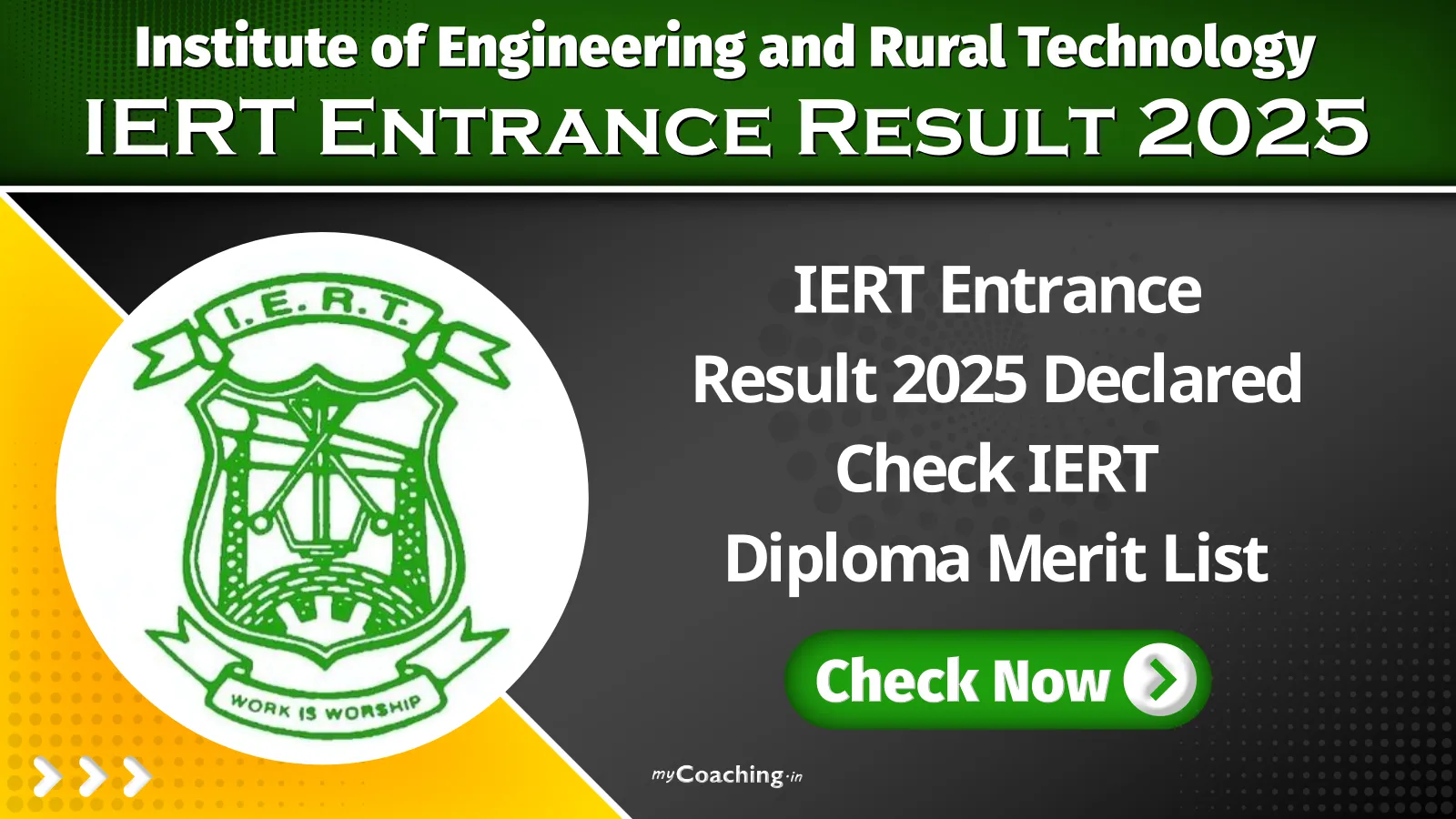 IERT Entrance Result Declared, Check IERT Diploma Merit List 2025