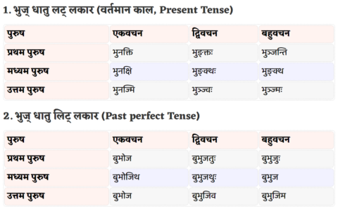Bhuj Dhatu Roop in Sanskrit
