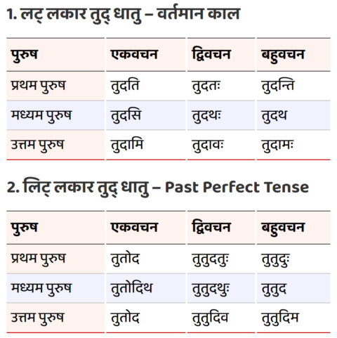 Tud Peeda Dena Dhatu Roop